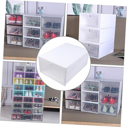 VICASKY 6pcs Transparent Plastic Superimposed Shoes Organizer Boxes Dustproof Stackable Shoe Storage Cases with Reinforced Design for Mens Sneakers