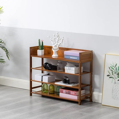 SOBIBO 4 Tier Shoe Rack Organizer, 4 Tire Bamboo Stackable Shoe Shelf Storage Organizer, for Entryway, Hallway, and Closet (Brown)