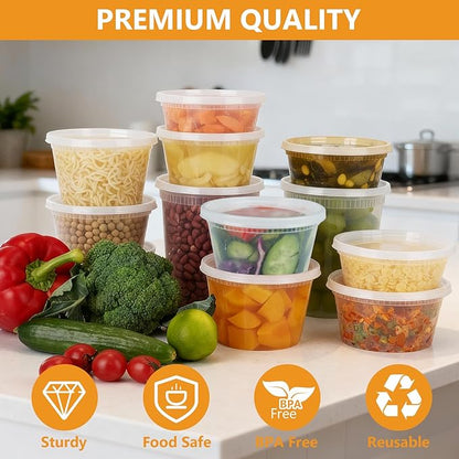 NESCCI 72 Sets (144-Piece) Deli Containers with Lids, 32oz X 72 Set Each, Leak-Proof & BPA Free Airtight Takeout Plastic Food Storage Containers for Soup, Meal Prep,Microwave/Freezer Safe