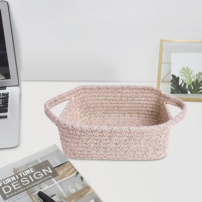 ABenkle Small Storage Basket, Mini Basket, Cute Tiny Cotton Rope Woven Basket, Shelf Basket, Boho Decorative Toy Dog Cat Basket for Nursery, Bedroom, Spa, Empty Gift Basket - XS, Mixed Brown