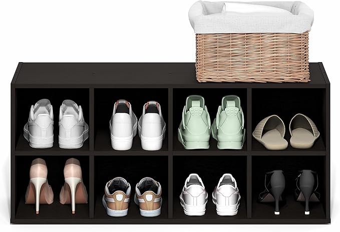 Furinno FANO Shoe Rack, 8-Cube Shoe Organizer, Stackable Shoe Storage, 11.7 x 35.9 x 15.6, for Closet Entryway, Office, Garage, Black Dark Oak