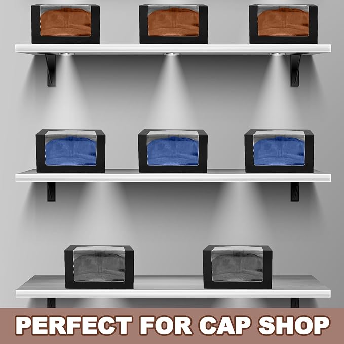 DoubleFill 100 Pcs Hat Boxes with Clear Window, Foldable Gift Boxes for Baseball Caps, Storage, Display and Shipping (Black)