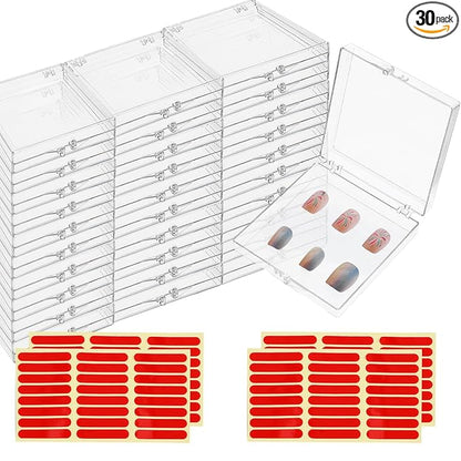 30 Pcs Press On Nail Packaging Box with 60 Pcs Adhesive Double Sided Tape Artificial Nail Display Storage Box Acrylic Nail Display Box Nail Box Organizer Case for Nail Salon