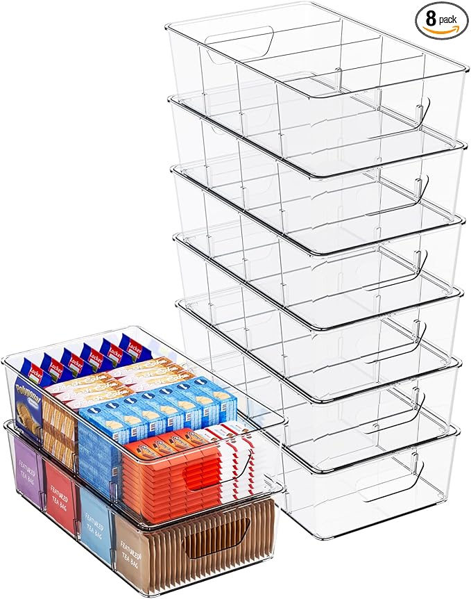 Stackable 8 Pack Snack Organizer for Pantry Shelf,Clear Pantry Organizers and Storage Bins for Fridge,Office,Cupboard,Plastic Pantry Snack Organizer For Breast Milk,Tea Bag,Food Storage Containers