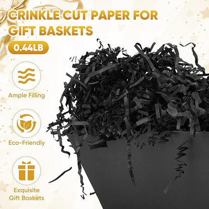 5 Pack Baskets For Gifts Empty, 10x12” Black Gift Basket Kit with Clear Bags Gold Bows 200g Crinkle Cut Paper Empty Gift Baskets to Fill Large Gift Baskets for Christmas, Birthdays, Holidays, Weddings