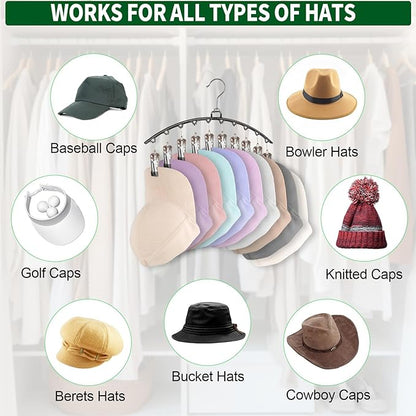Hat Organizer, Hat Storage for Baseball Caps, Hat Hangers for Closet, Hat Racks with 20pcs Clips, Cap Holder Organizer-Black, LC-08