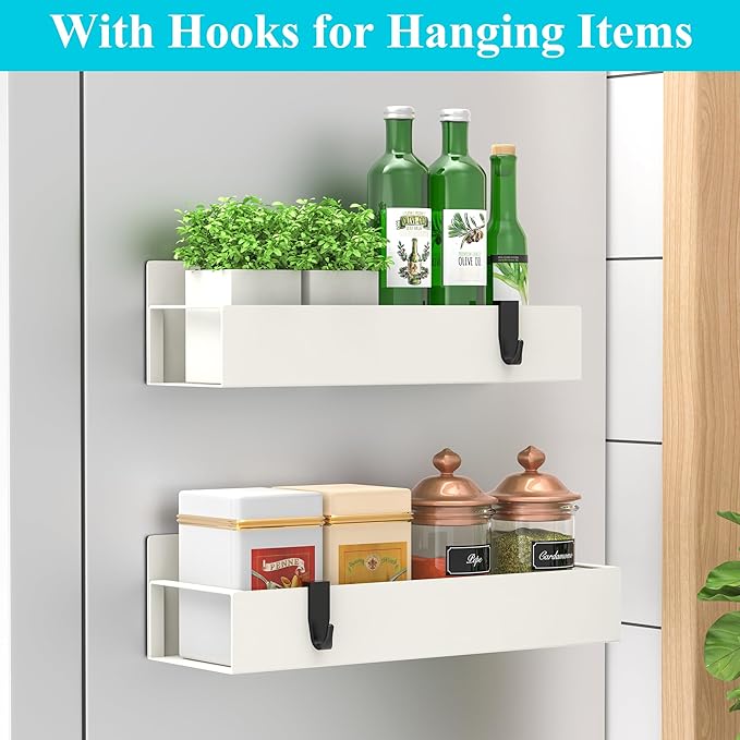 HuggieGems 2 Pack Magnetic Spice Storage Rack Organizer for Refrigerator and Oven, Cream White Fridge Organizers and Storage