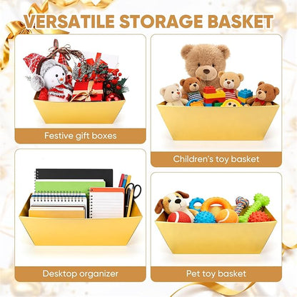 AFOROEOA 10PACK Gold Baskets For Gifts Empty, 10x12” Thick Gift Basket with 10 Bows 10 Bags Empty Gift Baskets for Christmas, Valentine’s Day, Easter, Birthdays, Valentine’s Day Wrapping Gift