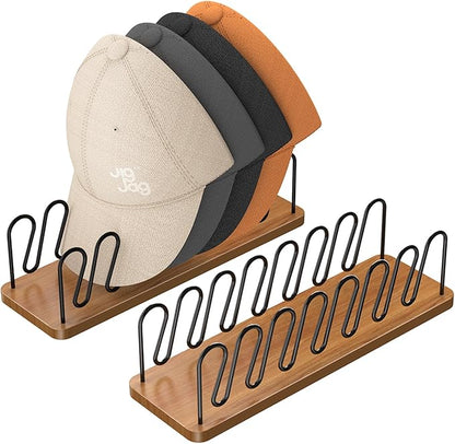 Hat Organizer for Baseball Caps 2 Pack, Premium Wood and Metal Design Hat Storage for Baseball Caps for 14Caps, Tabletop Hat Racks for Closet, Dresser, Entrance (2PCS, Walnut Color)