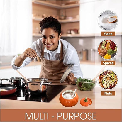 Ceramic Salt Cellar with Lid and Spoon, 10 OZ Salt Box, Salt Holder for Counter, Coffee, Sugar, Spices, Candies and Salt Containers for Countertop(orange)