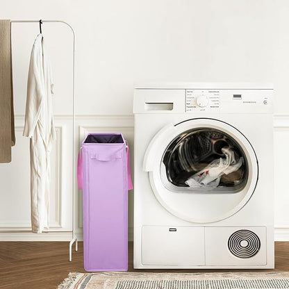 Odonata Slim Laundry Hamper Handles Collapsible Laundry Basket Thin Dirty Clothes Basket Narrow Laundry Bag Foldable Dirty Hamper 45L (Light Purple)