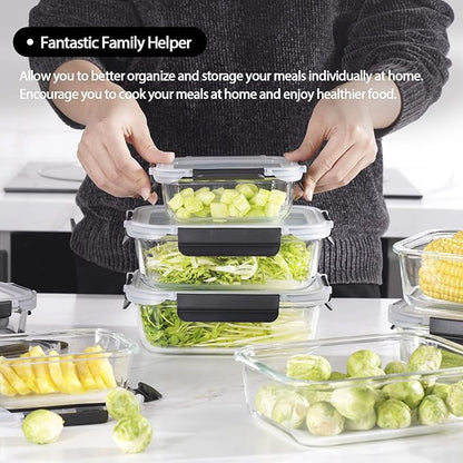 coccot Glass Food Storage Containers with Lids Airtight, Glass Meal Prep Containers with Snap Lids for Food, Bpa-free,Easy to Open&Close/Microwave,Oven,Freezer,Dishwasher Safe/Leak-proof [10 Pack]