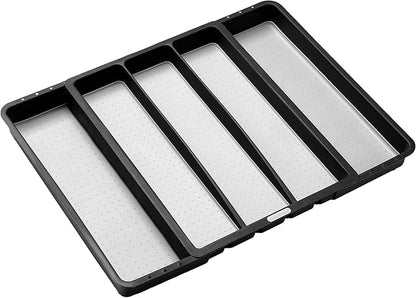 madesmart Expandable Utensil Tray, 8 Compartment Organizer for Forks, Knives & Spoons, Deep Storage for Ladles, Whisks & Serving Tools Non Slip, Soft Grip Base, Expands to Fit Most Drawers, Carbon