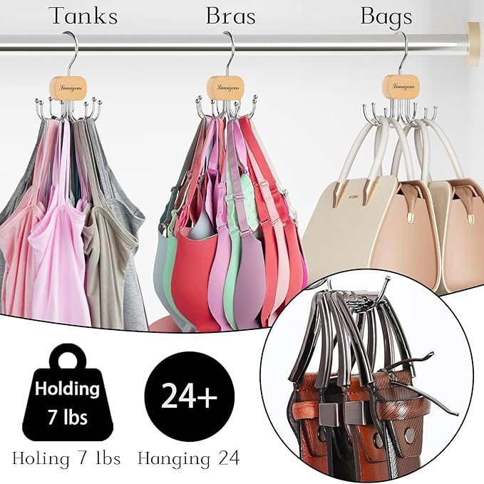Belt Hanger, Belt Organizer for Closet,Rotatable Tie Rack,Belt Holder,Hanging Closet Organizer Hook for Belt, Bra, Tank Top, Tie, Scarf, Purse,1PCS,Natural
