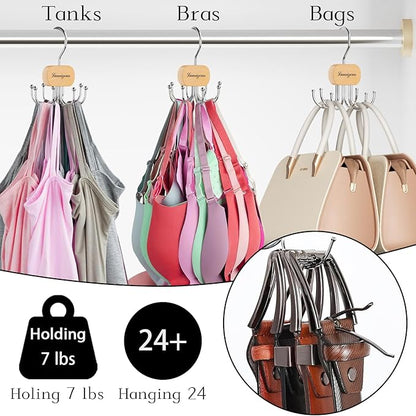 Belt Hanger, Belt Organizer for Closet,Rotatable Tie Rack,Belt Holder,Hanging Closet Organizer Hook for Belt, Bra, Tank Top, Tie, Scarf, Purse,1PCS,Natural