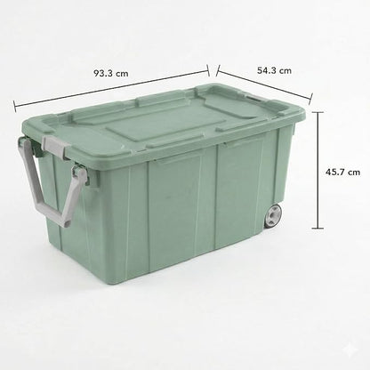 Extra Large 40 Gallon Wheeled Industrial Storage Bins, Heavy Duty Plastic Stackable Totes with Latch Lids and Pull Handle for Garage, Basement, and Moving, Green, 2 Pack
