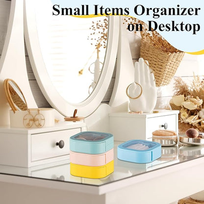 Kathfly 4 Pcs Vivid Colors Hair Tie Organizer Portable Hair Accessory Storage Containers Stackable Tie Bobby Pin Holder Home Cotton Swab Dispenser Accessories Jewelry Organizer Box