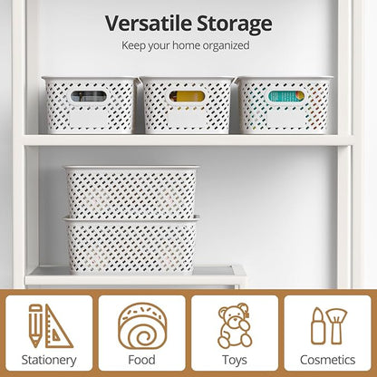 Plastic Storage Bins with Lid, Stackable Small Box Basket for Organizing and Containers for Shelves Drawers Desktop Closet Playroom Pantry Classroom Office Home, 8-pack 10.2x7.2x4.1 Inch, White