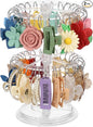 2-Tier Acrylic Claw Clip Organizer Rack with Tray, Large Rotatable Capacity Hair Claw Clips Holder for Bathroom Bedroom, Durable Clear Hair Accessories Organizer Storage with 48 Metal Rings
