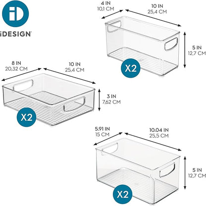 iDesign Stackable Pantry Bins, 2 Small, 2 Medium, and 2 Large Bins, 6 Pack, Clear, Made in USA