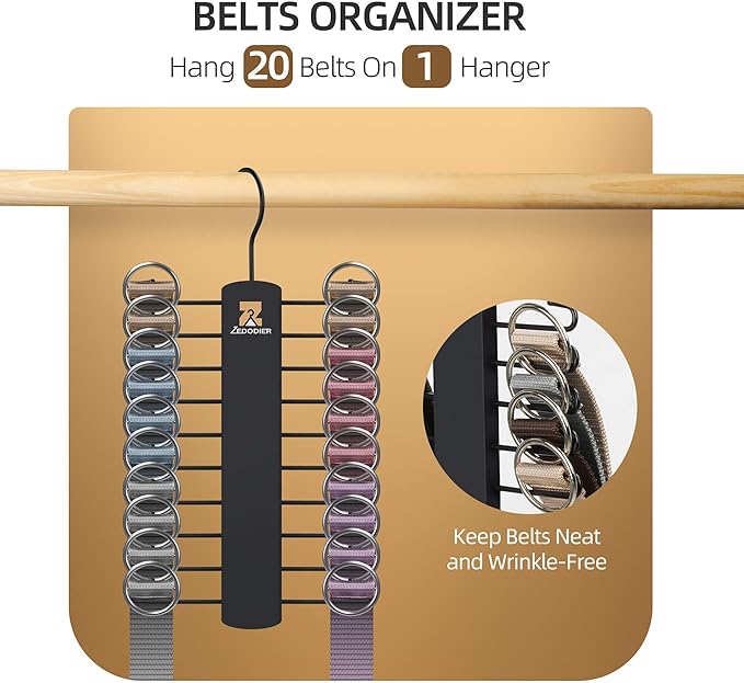 ZEDODIER 2 Pack Tie Hanger with 40 Hooks, Space Saving Necktie Organizer for Men, Large Capacity Tie and Belt Wooden Hanger for Closet, Black
