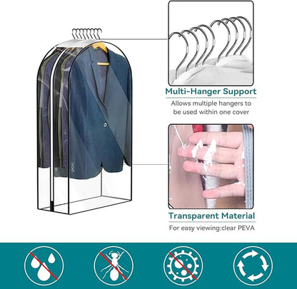 10” Gusseted Clear Garment Bags, 40” Hanging Suit Bags for Closet Storage - Protect Clothes, Suits, Coats, Dresses - 3 Pack (60 inch)