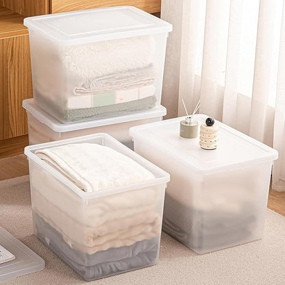 Stackable Plastic Storage Bins with Lids,Container to Organize Shoes and Crafts on Closet Shelves,Garage, Totes, Tubs Boxes Organizing 4 Pack (N-4XXL)