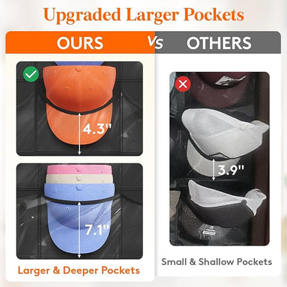 Lifewit Over The Door Hat Organizer for Baseball Caps, 18 Clear Deep Pockets Hat Rack Stand with 2 Hooks, Hanging Hat Storage, Cap Holder Hat Hanger for Protection and Display, 2 Pack