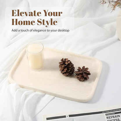 Koville Marble Tray, 12"x8" Marble Vanity Tray for Countertop Bathroom Kitchen Dresser, Decorative Catchall Trays for Perfume Jewelry, Rectangular Stone Serving Tray(Navona)