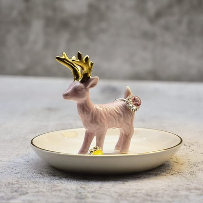 Deer Jewelry Tray Ring Dish Holder, Plated Gold Antler Jewelry Stand With Tray Display Organizer, Jewelry Hanger Rack for Hanging Necklaces, Rings, Earrings, Bracelet Best Gifts.