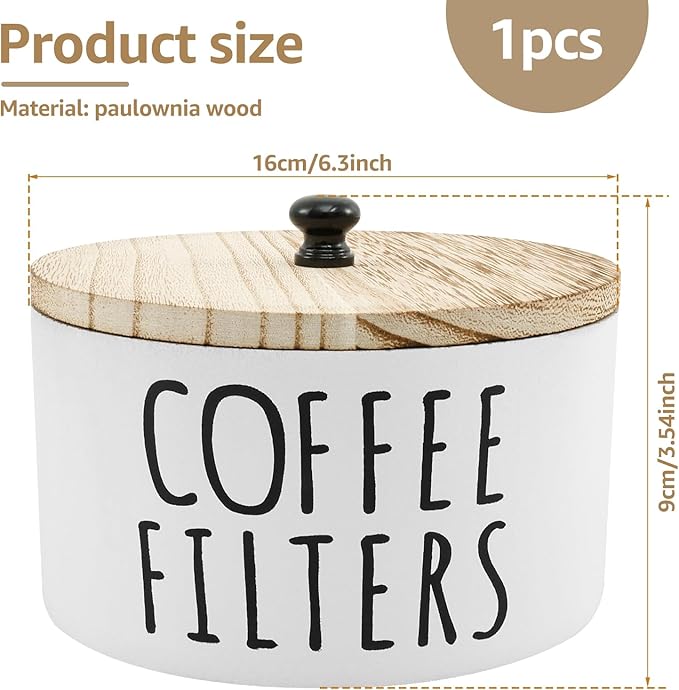 Coffee Filter Holder - Wooden Coffee Storage Container with Lid, Multipurpose Filter Dispenser, Sturdy Coffee Pod Organizer for Bar Counter Decor (White)