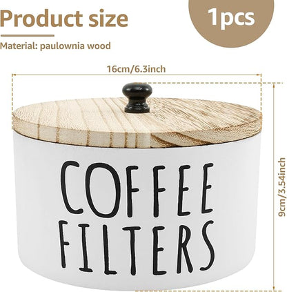 Coffee Filter Holder - Wooden Coffee Storage Container with Lid, Multipurpose Filter Dispenser, Sturdy Coffee Pod Organizer for Bar Counter Decor (White)