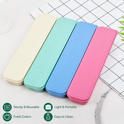 Travel Cutlery Case Portable Utensil Holder Large Travel Silverware Case Flatware Storage Box Camping Utensils Cutlery Cases for Fork Spoon Chopsticks Lunch Box, 9.6 x 2.1 inches (Beige, Green)