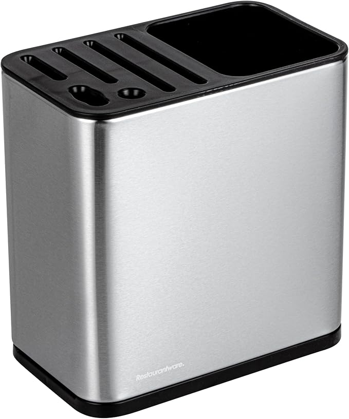 Restaurantware Stainless Steel Utensil Holder 1 Count 7.7 x 4.6 x 7.8 Inches Durable Cutlery Storage Flatware Organizer Rust-Resistant Sink Caddy Silver Kitchenware Holder
