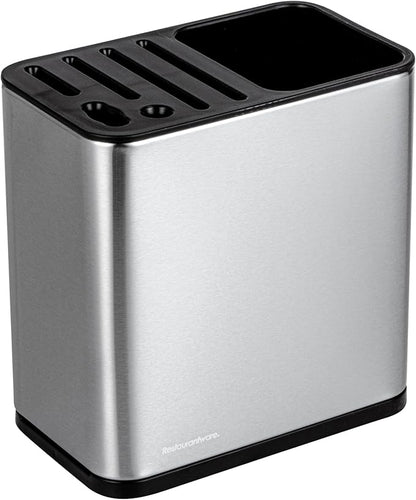 Restaurantware Stainless Steel Utensil Holder 1 Count 7.7 x 4.6 x 7.8 Inches Durable Cutlery Storage Flatware Organizer Rust-Resistant Sink Caddy Silver Kitchenware Holder