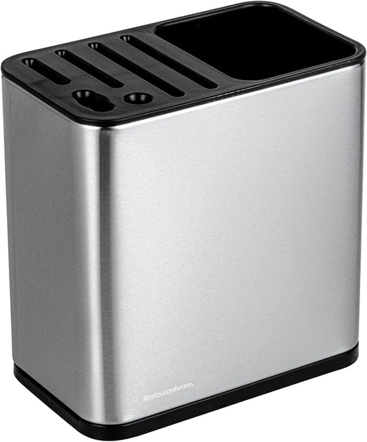 Restaurantware Stainless Steel Utensil Holder 1 Count 7.7 x 4.6 x 7.8 Inches Durable Cutlery Storage Flatware Organizer Rust-Resistant Sink Caddy Silver Kitchenware Holder