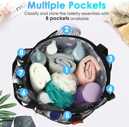 Fammart Mesh Shower Caddy Portable for College Dorm Room Essentials, Odorless Polyester Large Shower Tote Bag with Dual Handles, 8-Pocket Quick-Dry Toiletry Organizer for Travel, Beach, Camping, Gym
