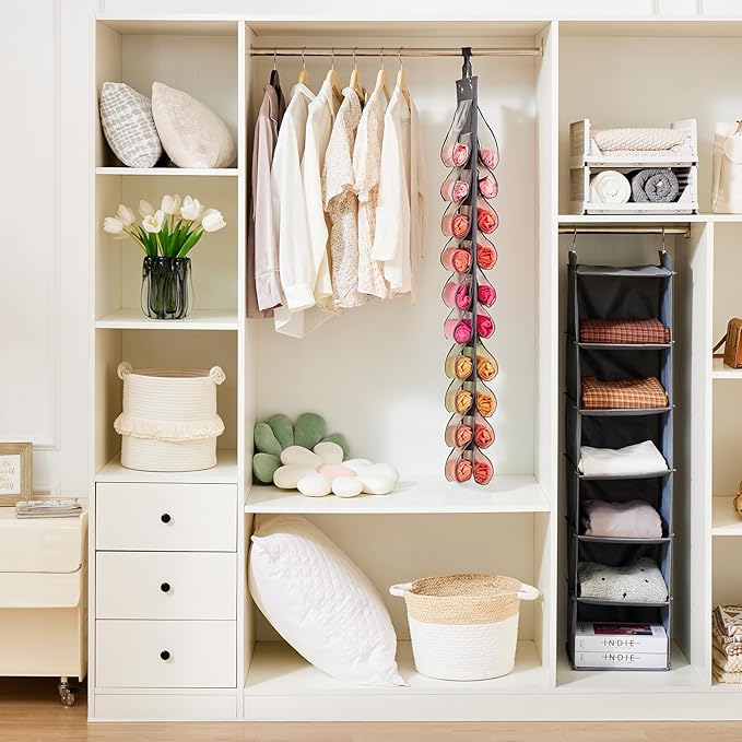 YOUDENOVA Legging Organizers for Closet, Hanging Closet Organizers with 20 Compartments for Tshirt, Jeans, Socks, Yoga Leggings, Grey