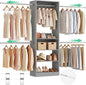 12FT Large Open Closet System, 138'' Wall-Mounted Closet Shelving with 5 Hanging Rods and 6 Shelves, Customizable Wardrobe for Walk-In Closets, Fits 5–12FT Spaces, Grey