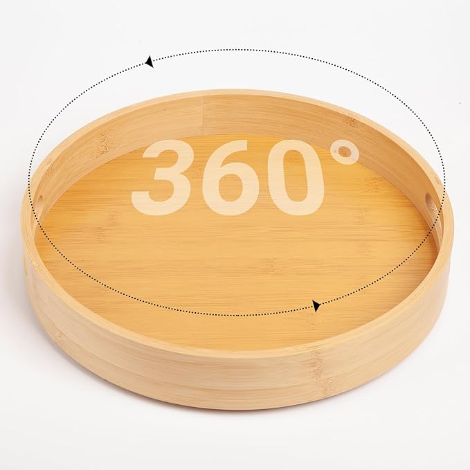 10in Bamboo Lazy Susan Organizer Turntable for Cabinet - Rotating Spinning Storage Tray for Tabletop, Countertop, Cabinet, Pantry, Kitchen | Spice Rack, Jars & Canisters Holder