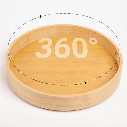 10in Bamboo Lazy Susan Organizer Turntable for Cabinet - Rotating Spinning Storage Tray for Tabletop, Countertop, Cabinet, Pantry, Kitchen | Spice Rack, Jars & Canisters Holder