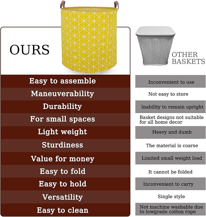 Waterproof Laundry Hamper Collapsible Laundry Basket Leather Handle Laundry Bag Large Clothes Storage Toy Organization for Bathroom Bedroom Laundryroom College Dorms (Nursery Bins Boxes-002)