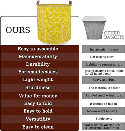 Waterproof Laundry Hamper Collapsible Laundry Basket Leather Handle Laundry Bag Large Clothes Storage Toy Organization for Bathroom Bedroom Laundryroom College Dorms (Nursery Bins Boxes-002)