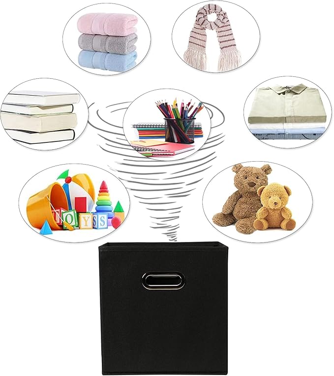Fabric Cloth Storage Bins,Fabric Cube Organizer with Dual Handles Foldable Cube Storage Baskets for Home Bedroom Storage,Set of 10,(Black)