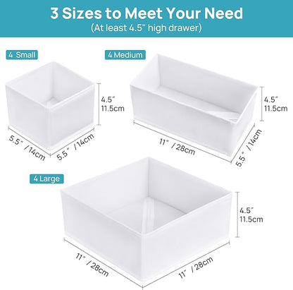 Vtopmart 12 Pack Baby Clothes Organizer, Dresser Drawer Organizer for Baby Clothing, Foldable Fabric Closet Drawer Storage Bins, Nursery Dresser Dividers for Bra, Socks, Ties, Scarf