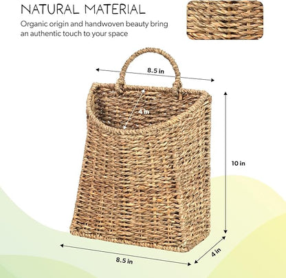 Woven Hanging Seagrass Baskets, Hanging Wall Wicker Basket, Handmade Organizer Baskets, Hanging Flower Basket for Shelves, Walls, Doors, Balconies, Front of House, Garden,...
