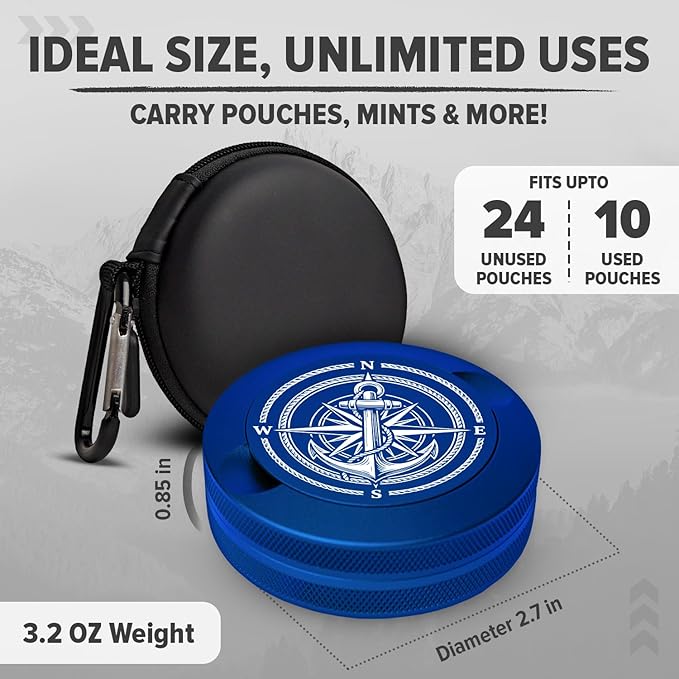 Premium Zyn Metal Can - Waterproof, Moisture & Odor Proof - Metal Zyn Container - Dip Can, Zyn Tin, Zyn Holder with Knurled Edges, Aluminum Zyn Can & Organizer (Mariner Electric Blue)