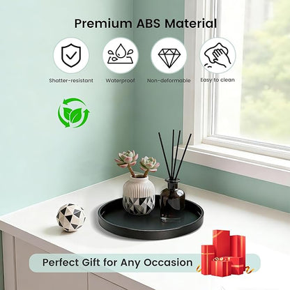 2 Pack 8" Bathroom and Vanity Tray, ABS Bathroom Counter Organizer, Coffee Table Decor for Perfume, Candles, Keys &More. Kitchen Countertop Organizer, Decorative Tray Soap Holder, Black
