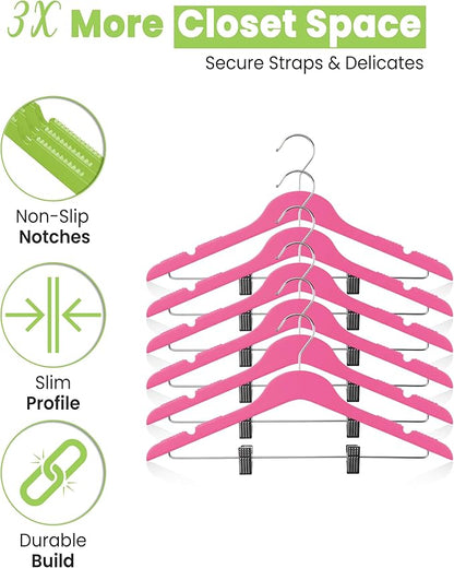 All Hung Up Hangers Slim Plastic Clothes Hangers with Clips, Space-Saving Design with Non-Slip Grip, Durable for Everyday Use, Hot Pink, 100pcs