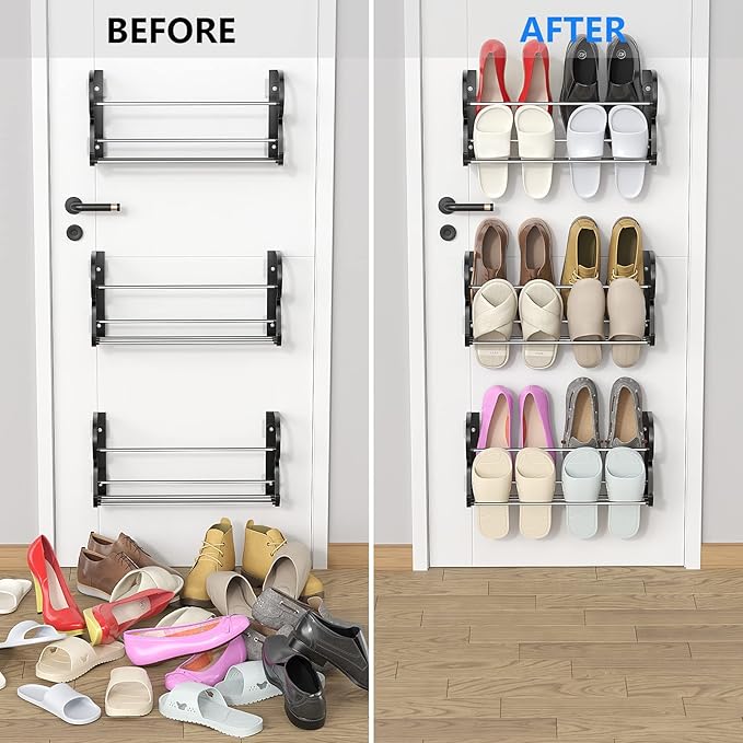 Wall Shoe Rack for RV Shoe Storage, 3 Pack Wall Mounted Shoe Rack with Sticky Hanging Mounts for Camper Small Space Shoe Holder for Door Shoes Organization Shelf No Drilling